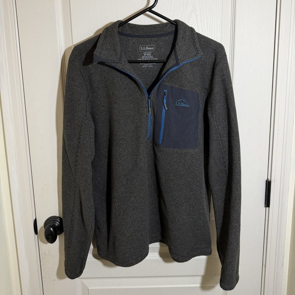 LL Bean Gray 1/4 Zip Fleece Pullover Zip Pocket Men's Medium Gorpcore Outdoors